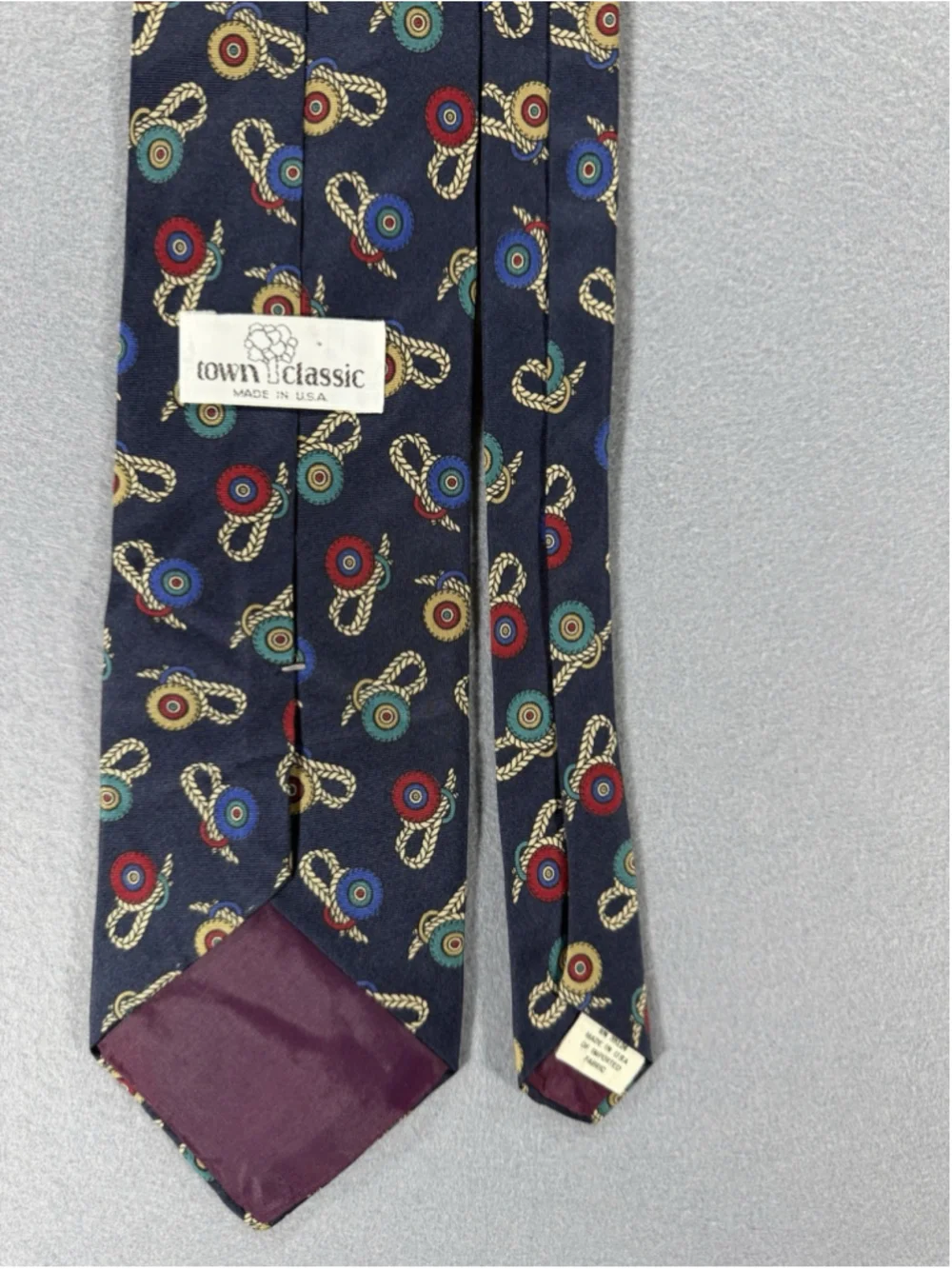 Town Classic USA Tie Nautical Theme Roped And Medallions Navy Silk